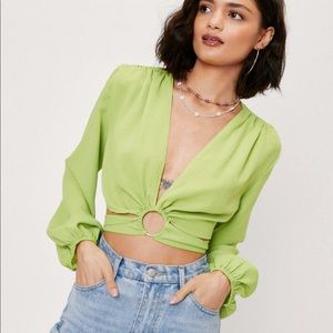 Nasty Gal Lime Green Tie Bottom Crop Top